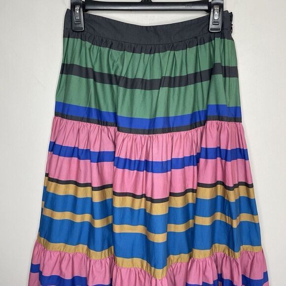 STAUD Sea Skirt Womens 4 Formentera Stripe Midi A-Line Cotton Blend Side Zip - Picture 2 of 11